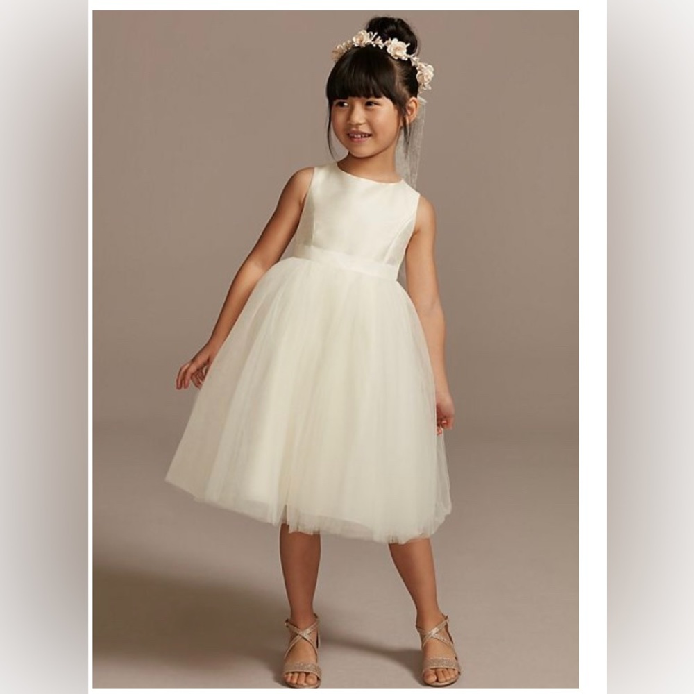 David's Bridal flower girl dress with tulle and ribbon waist